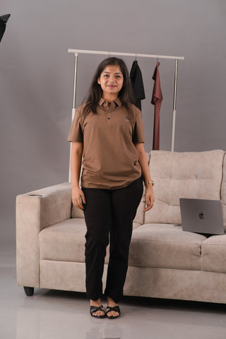 Mocha Brown Women’s Seamless Stitchless Tech Polo – Dare & Rise