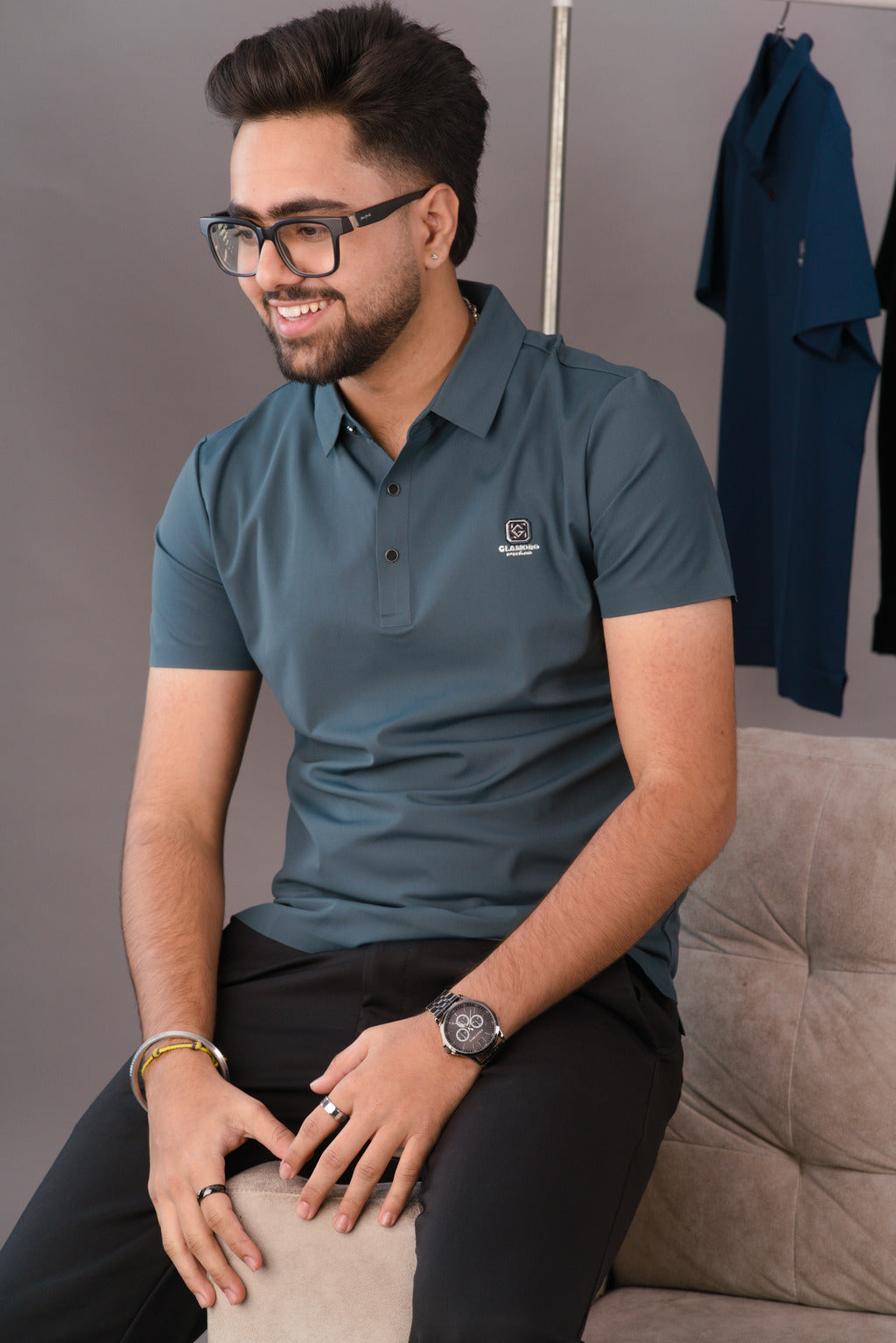 Smoked Teal Men’s Seamless Performance Polo – Dare & Rise