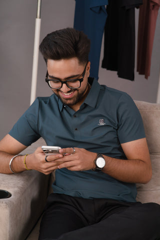 Smoked Teal Men’s Seamless Performance Polo – Dare & Rise