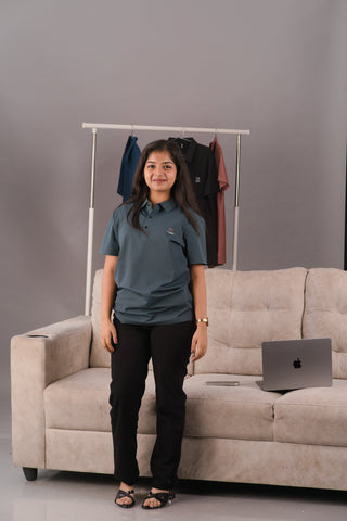 Slate Teal blue Women’s Seamless Stitchless Tech Polo – Dare & Rise