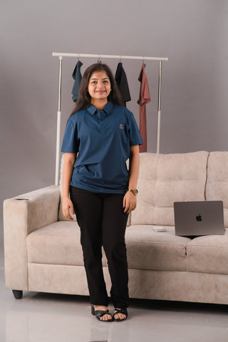 Deep Atlantic Blue Women’s Seamless Stitchless Tech Polo – Dare & Rise