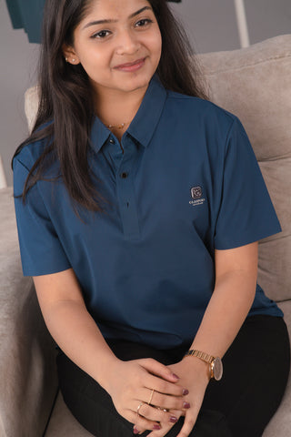 Deep Atlantic Blue Women’s Seamless Stitchless Tech Polo – Dare & Rise