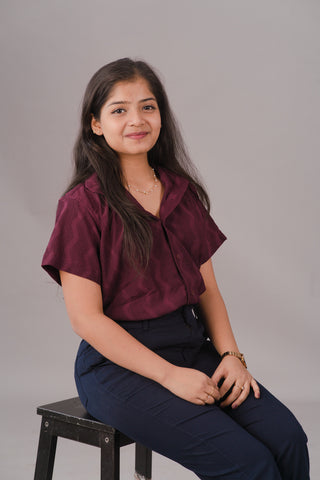 Deep Burgundy Wine Self-Textured Premium Women’s Shirt – Wrinkle Resistant, Stretchable & Breathable