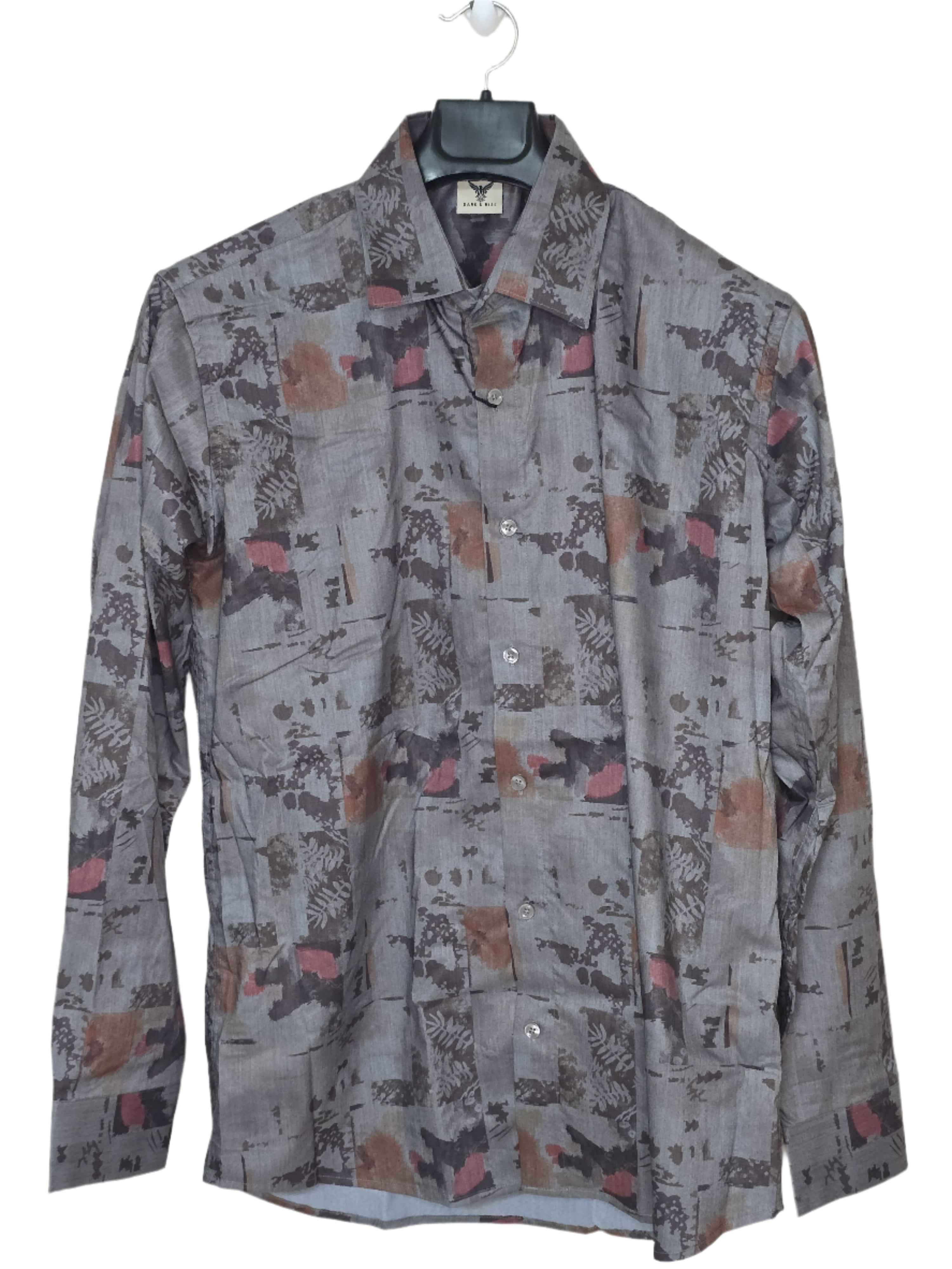 Smoky Grey Printed Melange Shirt - For Men - Wrinkle resistant