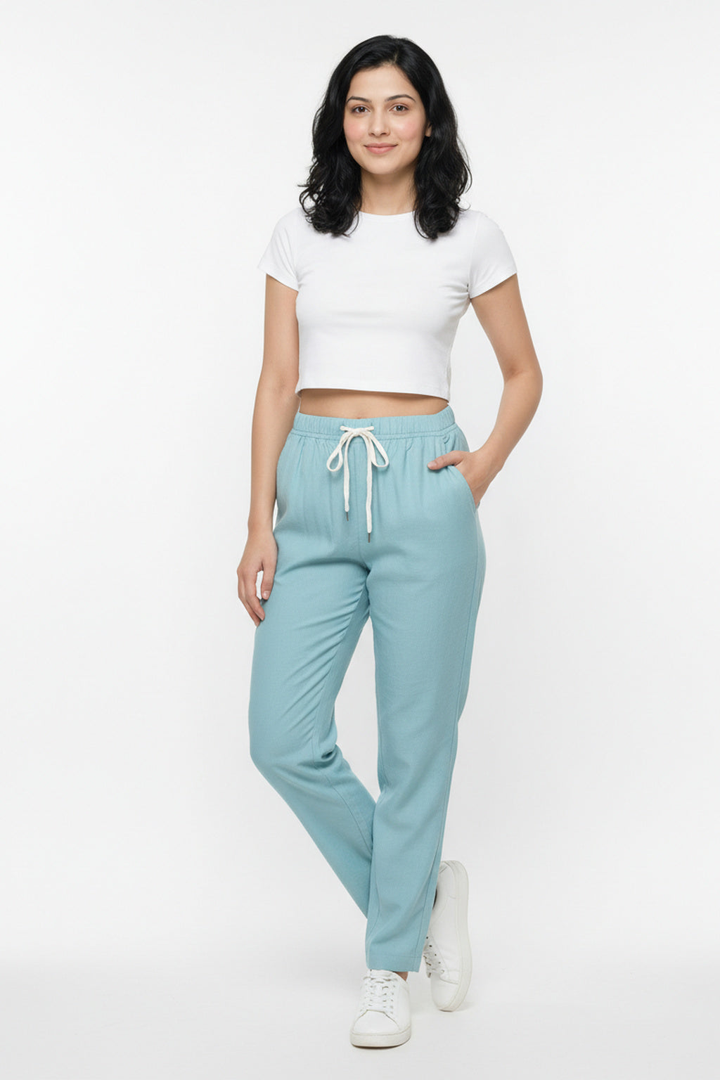 Aqua Blue Women’s Smart-Tech Lifestyle Trousers – Dare & Rise