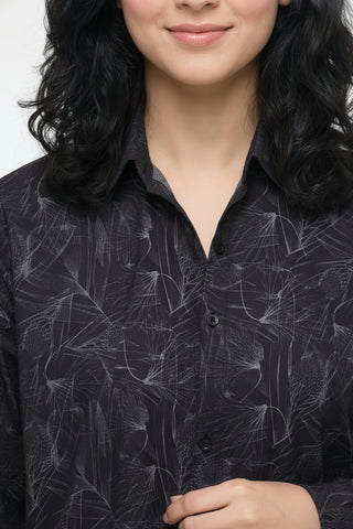 Shadow Black Printed Melange Premium Shirt for Women – Wrinkle Resistant & Breathable Fabric