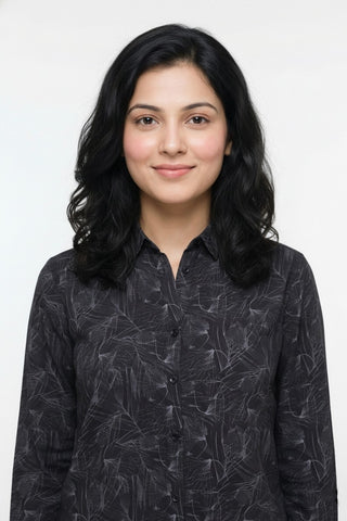 Shadow Black Printed Melange Premium Shirt for Women – Wrinkle Resistant & Breathable Fabric