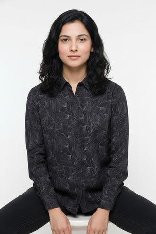 Shadow Black Printed Melange Premium Shirt for Women – Wrinkle Resistant & Breathable Fabric