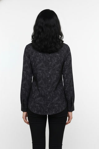 Shadow Black Printed Melange Premium Shirt for Women – Wrinkle Resistant & Breathable Fabric