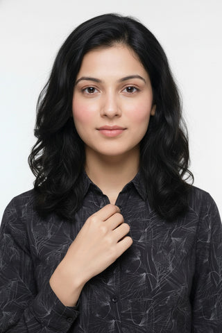 Shadow Black Printed Melange Premium Shirt for Women – Wrinkle Resistant & Breathable Fabric