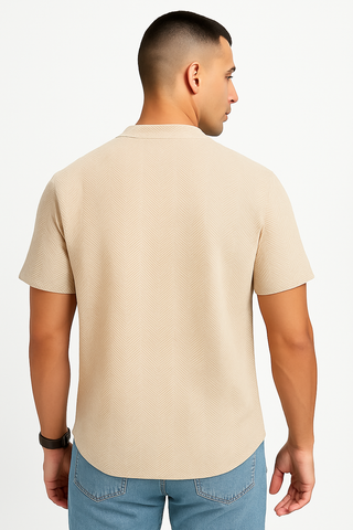 Beige Jacquard T-shirt Soft & Stylish - For Men