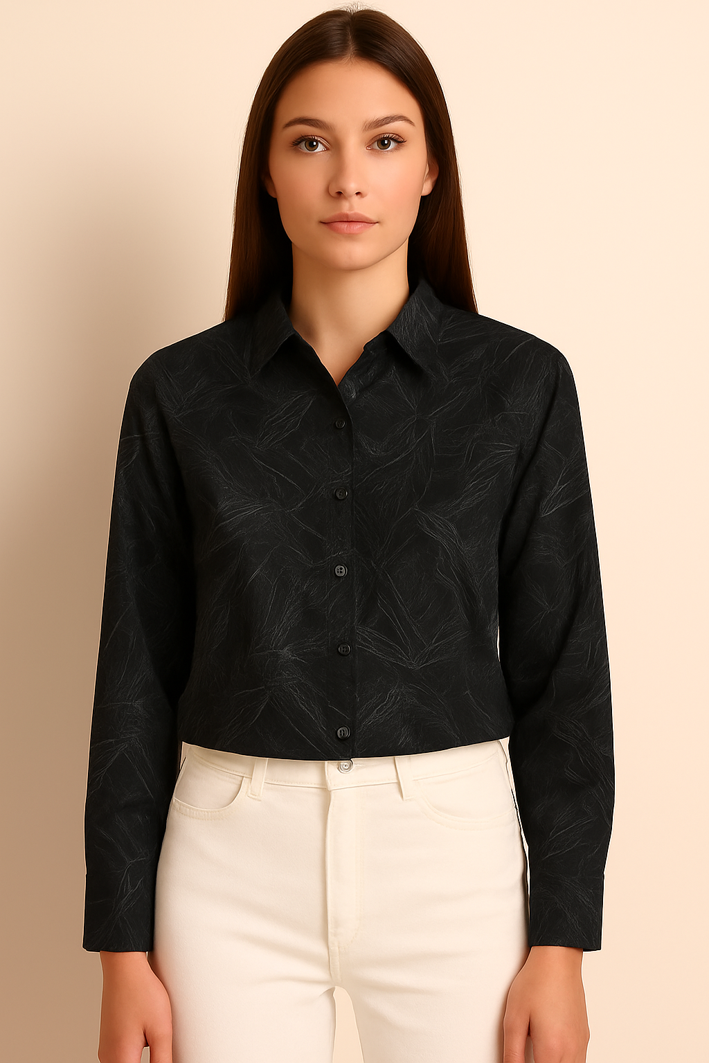 Shadow Black Printed Melange Shirt - For Women - Wrinkle resistant