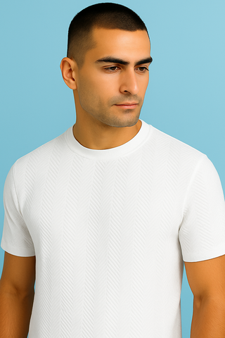 White Jacquard T-shirt Soft & Stylish - For Men