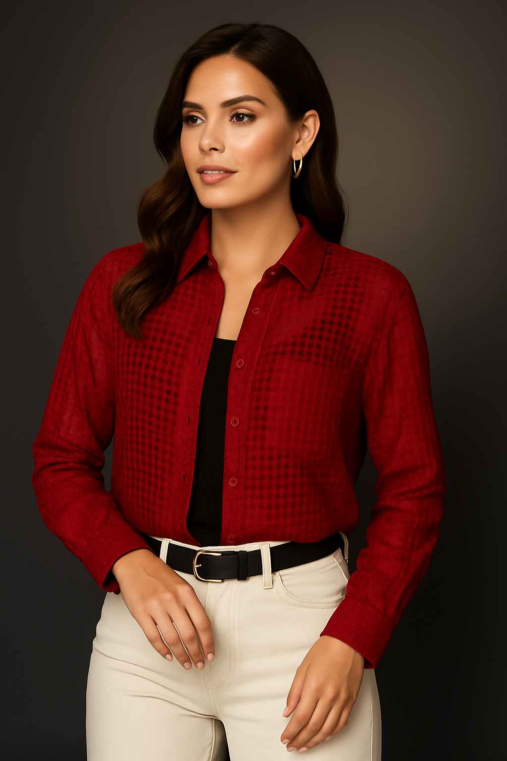 Red Sheer premium Burberry Checks Shirt - For Women