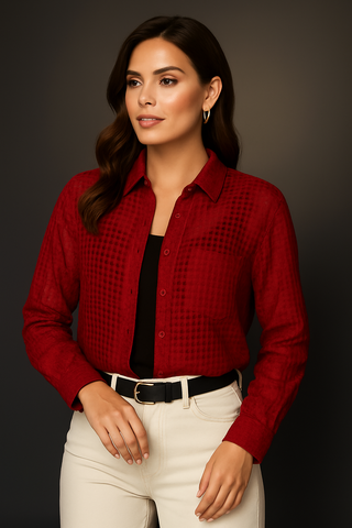 Red Sheer premium Burberry Checks Shirt - For Women