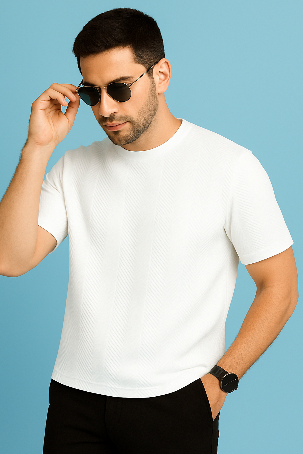 White Jacquard T-shirt Soft & Stylish - For Men