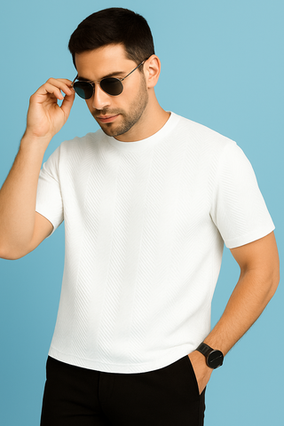 White Jacquard T-shirt Soft & Stylish - For Men