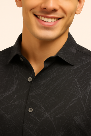 Shadow Black Printed Melange Shirt - For Men - Wrinkle resistant