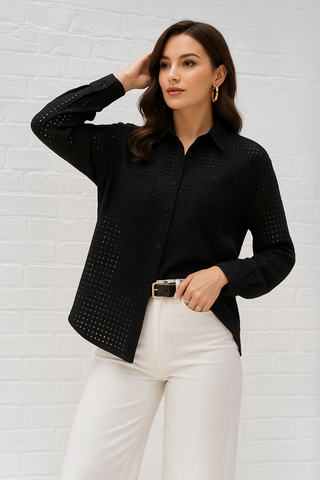 Black Sheer premium Burberry Checks Shirt - For Women