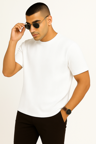 White Jacquard T-shirt Soft & Stylish - For Men