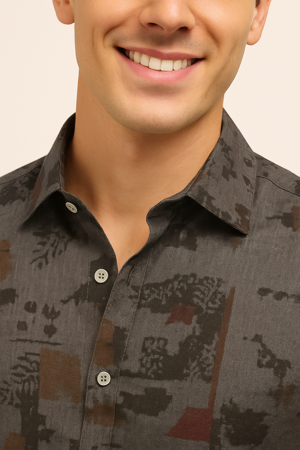Smoky Grey Printed Melange Shirt - For Men - Wrinkle resistant