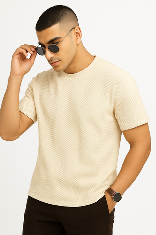 Beige Jacquard T-shirt Soft & Stylish - For Men