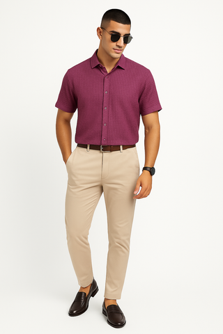 Dusky Berry Textured Button up casual shirt - For Men
