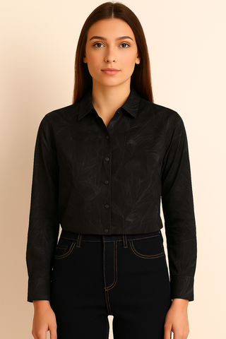 Shadow Black Printed Melange Shirt - For Women - Wrinkle resistant