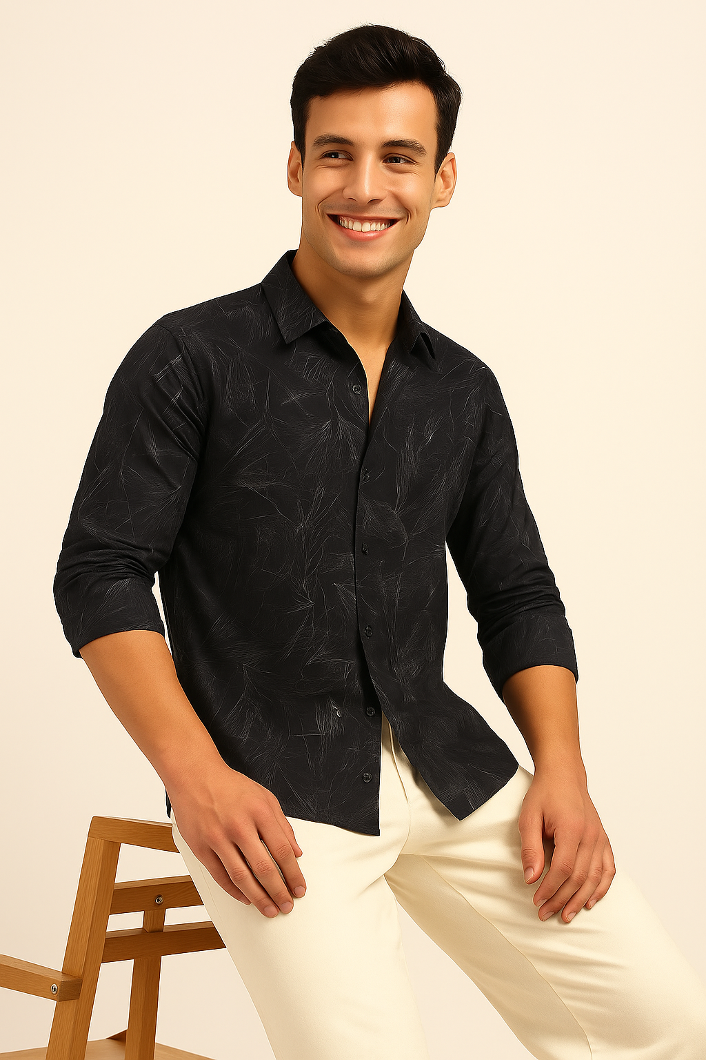 Shadow Black Printed Melange Shirt - For Men - Wrinkle resistant