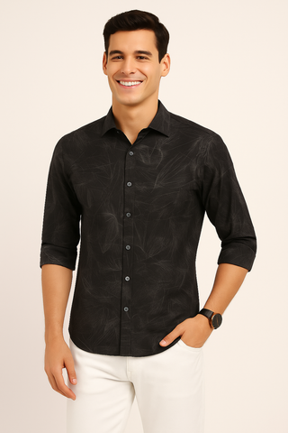 Shadow Black Printed Melange Shirt - For Men - Wrinkle resistant