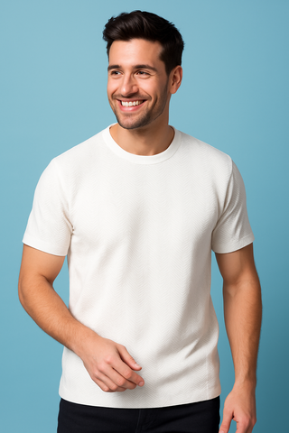 White Jacquard T-shirt Soft & Stylish - For Men