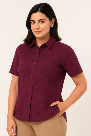 Dusky Berry Textured Button up casual shirt - For Women