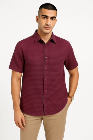 Dusky Berry Textured Button up casual shirt - For Men