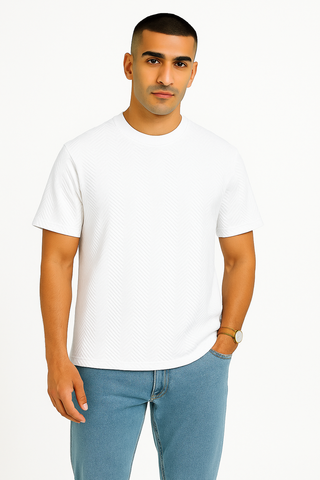 White Jacquard T-shirt Soft & Stylish - For Men