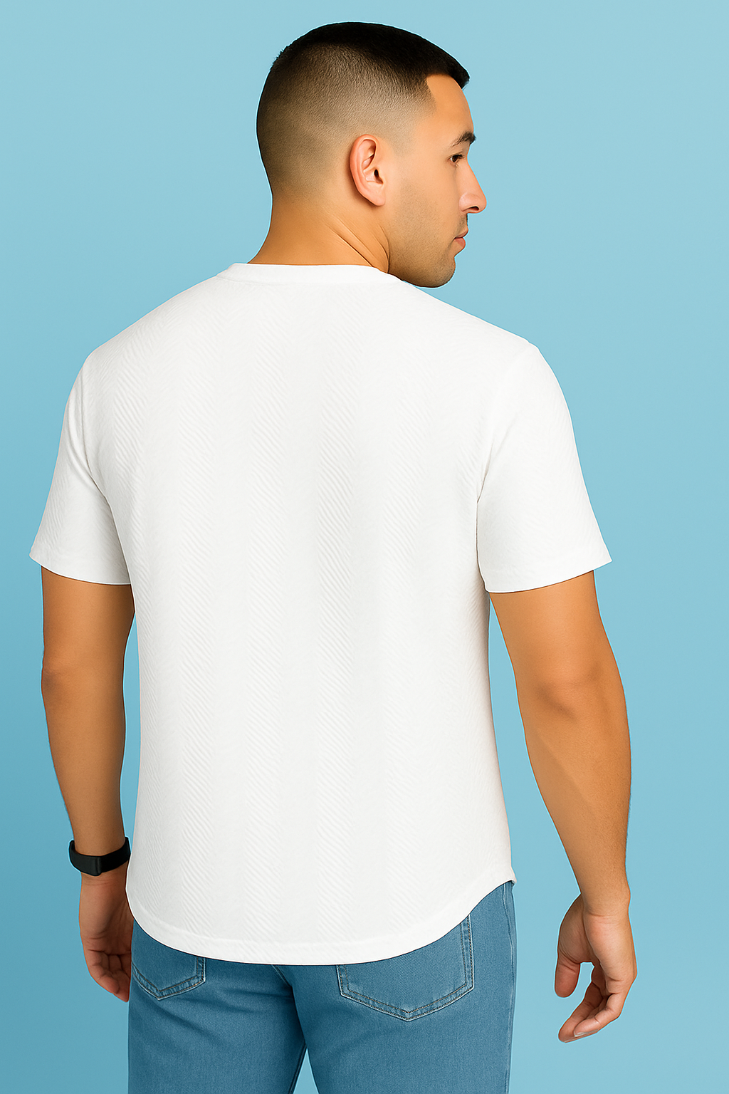 White Jacquard T-shirt Soft & Stylish - For Men