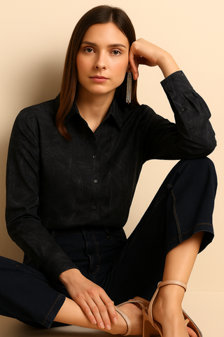 Shadow Black Printed Melange Shirt - For Women - Wrinkle resistant