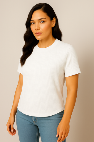 White Jacquard T-shirt Soft & Stylish - For Women