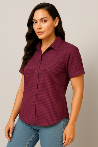 Dusky Berry Textured Button up casual shirt - For Women