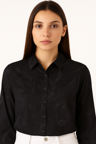Shadow Black Printed Melange Shirt - For Women - Wrinkle resistant