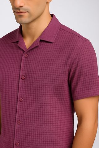 Dusky Berry Textured Button up casual shirt - For Men