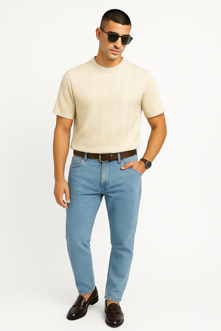 Beige Jacquard T-shirt Soft & Stylish - For Men
