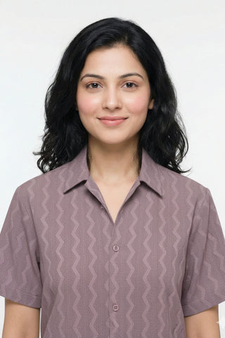 Dusty Mauve Self-Textured Premium Women’s Shirt – Wrinkle Resistant, Stretchable & Breathable