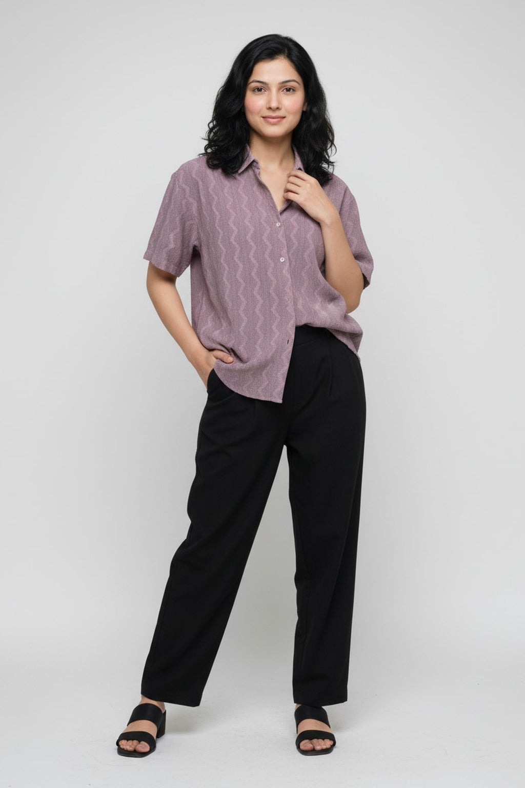 Dusty Mauve Self-Textured Premium Women’s Shirt – Wrinkle Resistant, Stretchable & Breathable
