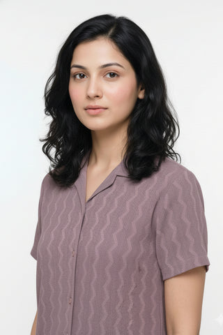 Dusty Mauve Self-Textured Premium Women’s Shirt – Wrinkle Resistant, Stretchable & Breathable