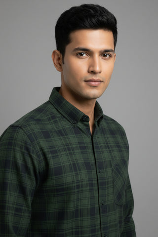 Men Green Checked Premium Cotton Shirt for Men