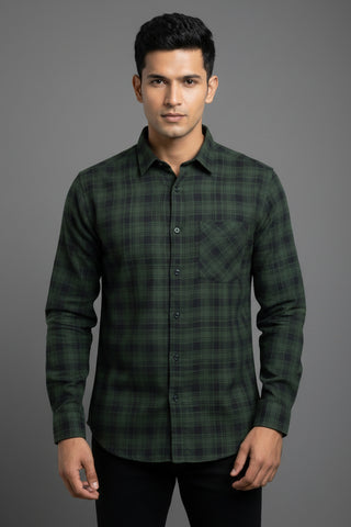Men Green Checked Premium Cotton Shirt for Men