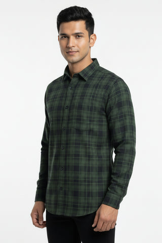Men Green Checked Premium Cotton Shirt for Men