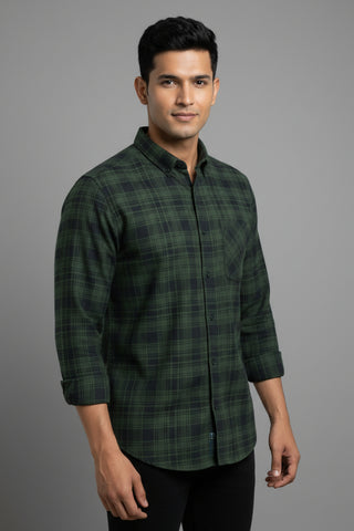 Men Green Checked Premium Cotton Shirt for Men