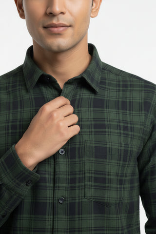 Men Green Checked Premium Cotton Shirt for Men