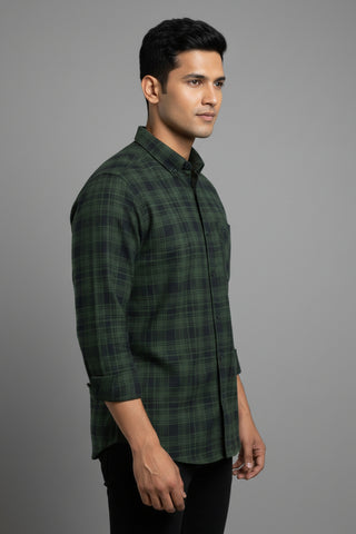 Men Green Checked Premium Cotton Shirt for Men